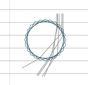 A diagram of five hexagons, all on top of each other. Light rays are coming from the top of the diagram and hitting them, at angles ranging from 0 degrees to 75 degrees. After going through the crystals, all the rays of light are heading in roughly the same direction.